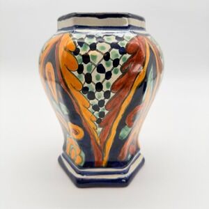 Mexican Talavera Hand Painted Hexagonal Ceramic Vase/ ginger Jar